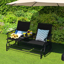 Load image into Gallery viewer, 2-Person Double Rocking Loveseat with Mesh Fabric and Center Tempered Glass Table-Black
