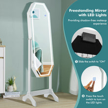 Load image into Gallery viewer, Standing Jewelry Cabinet Armoire Organizer LED Light Mirror Lockable White
