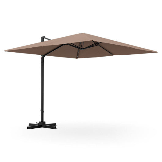 9.5 Feet 2-Tier Patio Square Cantilever Offset Umbrella with 360°Rotation-Coffee