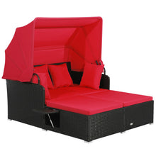 Load image into Gallery viewer, Patio Rattan Daybed with Retractable Canopy and Side Tables-Red
