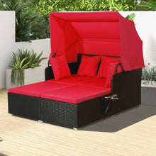 Load image into Gallery viewer, Patio Rattan Daybed with Retractable Canopy and Side Tables-Red
