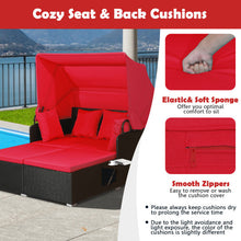 Load image into Gallery viewer, Patio Rattan Daybed with Retractable Canopy and Side Tables-Red
