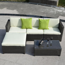 Load image into Gallery viewer, Outdoor Patio 5PC Furniture Sectional PE Wicker Rattan Sofa Set Deck Couch-black
