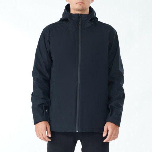 Men's Waterproof Rain Windproof Hooded Raincoat Jacket-Black-L