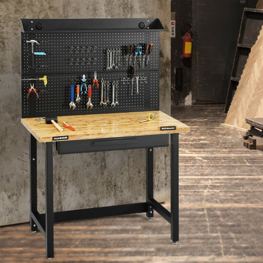 4' Workbench with Pegboard and Organizer Drawer