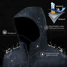 Load image into Gallery viewer, Men&#39;s Waterproof Rain Windproof Hooded Raincoat Jacket-Black-L
