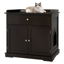 Load image into Gallery viewer, Wooden Cat Litter Box Enclosure with Drawer Side Table Furniture-Brown
