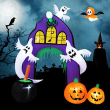 Load image into Gallery viewer, 9 Feet Tall Halloween Inflatable Castle Archway Decor with Spider Ghosts and Built-in

