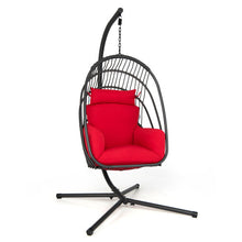 Load image into Gallery viewer, Hanging Folding Egg Chair with Stand Soft Cushion Pillow Swing Hammock-Red
