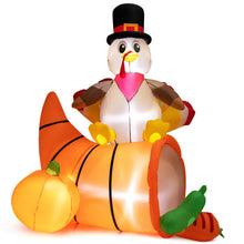 Load image into Gallery viewer, 6 Feet Thanksgiving Inflatable Turkey on Cornucopia Harvest Autumn Decor with Light
