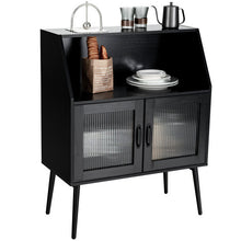Load image into Gallery viewer, Kitchen Storage Cupboard Buffet Cabinet Sideboard with Open Cubby and 2 Glass Doors-Black
