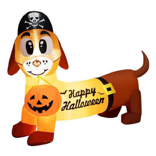 5.5 Feet Halloween Inflatable Dachshund Blow-up Dog with Pirate Hat and Pumpkin