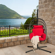 Load image into Gallery viewer, Hanging Folding Egg Chair with Stand Soft Cushion Pillow Swing Hammock-Red
