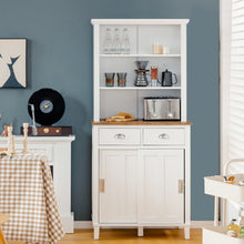 Load image into Gallery viewer, Freestanding Kitchen Pantry with Hutch Sliding Door and Drawer-White
