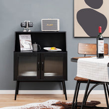 Load image into Gallery viewer, Kitchen Storage Cupboard Buffet Cabinet Sideboard with Open Cubby and 2 Glass Doors-Black
