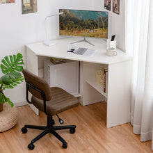 Load image into Gallery viewer, Corner Computer Desk Triangle Writing Workstation with Storage Shelf-White
