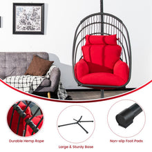 Load image into Gallery viewer, Hanging Folding Egg Chair with Stand Soft Cushion Pillow Swing Hammock-Red
