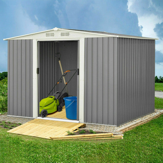 6' x 8' Outdoor Storage Shed Tool House with Sliding Door-Gray