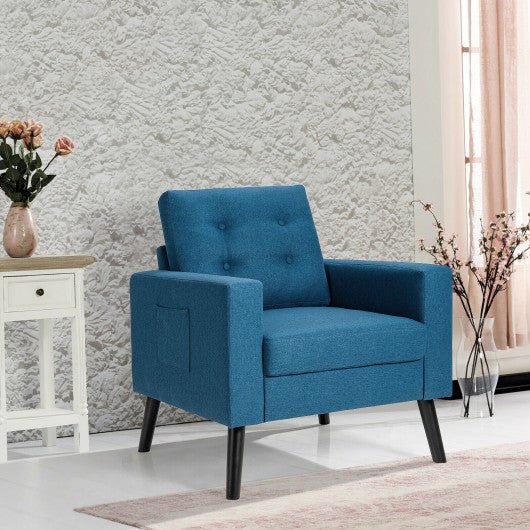 Modern Tufted Accent Chair with Rubber Wood Legs-Blue