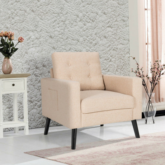 Modern Tufted Accent Chair with Rubber Wood Legs-Beige