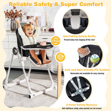 Load image into Gallery viewer, Baby High Chair Foldable Feeding Chair with 4 Lockable Wheels-Black
