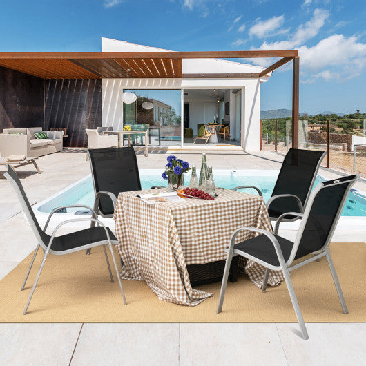 4 Pieces Stackable Patio Dining Chairs Set with Armrest-Black