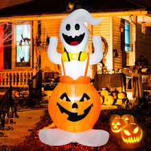 Load image into Gallery viewer, 5 Feet Inflatable Halloween Pumpkin Ghost Blow-up Yard Decoration with LED Lights

