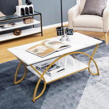 Load image into Gallery viewer, 2-Tier Coffee Table Gold Rectangle for Living Room-White
