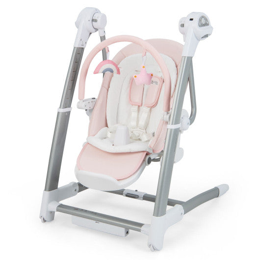 Baby Folding High Chair with 8 Adjustable Heights and 5 Recline Backrest-Pink