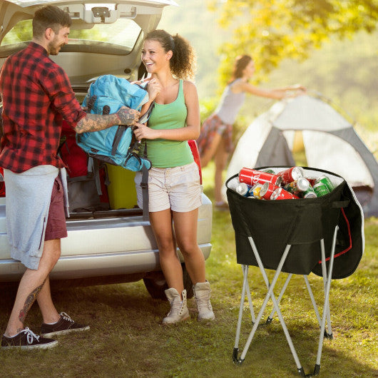 Portable Insulated Tub Party Picnic Cooler with Folding Stand-Black