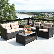 Load image into Gallery viewer, 4 Pieces Outdoor Rattan Armrest Furniture Set Table with Lower Shelf
