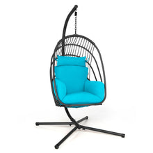 Load image into Gallery viewer, Hanging Folding Egg Chair with Stand Soft Cushion Pillow Swing Hammock-Turquoise

