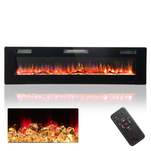 68 Inch Ultra-Thin Electric Fireplace Recessed Wall Mounted with Crystal Log Decoration