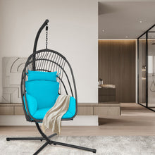 Load image into Gallery viewer, Hanging Folding Egg Chair with Stand Soft Cushion Pillow Swing Hammock-Turquoise
