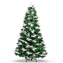 Load image into Gallery viewer, Unlit Snowy Hinged Christmas Tree with Mixed Tips and Red Berries-7&#39;
