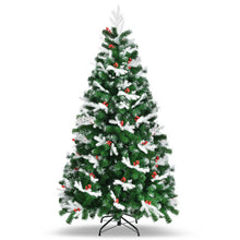 Load image into Gallery viewer, Unlit Snowy Hinged Christmas Tree with Mixed Tips and Red Berries-6&#39;
