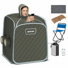Load image into Gallery viewer, 800W 2 Person Portable Steam Sauna Tent SPA with Hat Side Holes 3L Steamer-Gray
