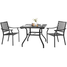 Load image into Gallery viewer, 3 pieces Patio Dining Set Stackable Chairs Armrest Table with Umbrella Hole
