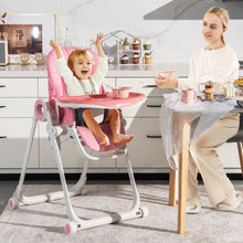 Load image into Gallery viewer, Baby High Chair Foldable Feeding Chair with 4 Lockable Wheels-Pink
