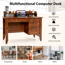 Load image into Gallery viewer, Vintage Computer Desk with Storage Shelves and 4 Drawers-Rustic Brown
