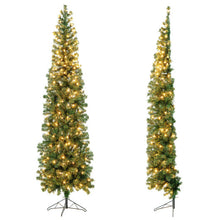 Load image into Gallery viewer, 7 Feet Pre-lit PVC Artificial Half Christmas Tree with 450 Branch Tips and 150 LED
