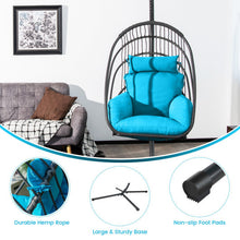 Load image into Gallery viewer, Hanging Folding Egg Chair with Stand Soft Cushion Pillow Swing Hammock-Turquoise
