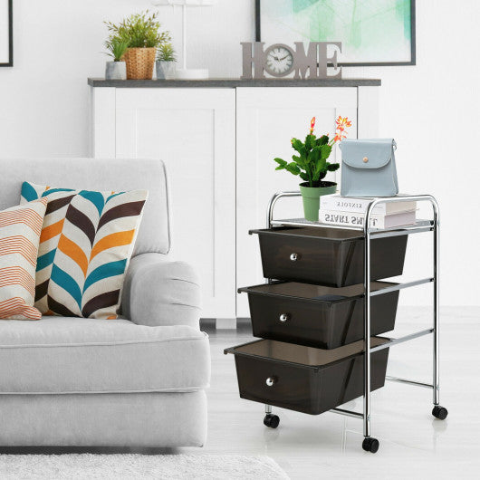 3-Drawer Rolling Storage Cart with Plastic Drawers for Office-Black