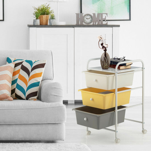 3-Drawer Rolling Storage Cart with Plastic Drawers for Office-Yellow