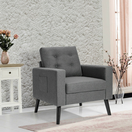 Modern Tufted Accent Chair with Rubber Wood Legs-Gray