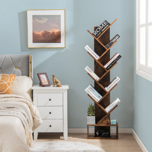 10-tier Tree Bookshelf with Drawer Free-standing Storage Bookcase