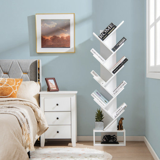 10-tier Tree Bookshelf with Drawer Free-standing Storage Bookcase