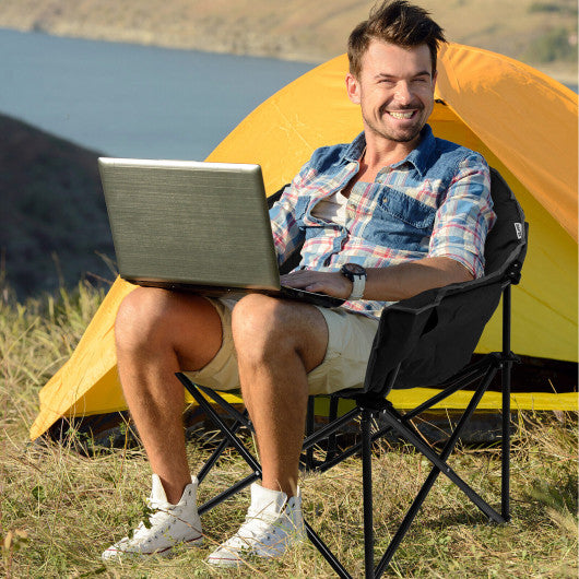 Folding Camping Moon Padded Chair with Carry Bag-Black
