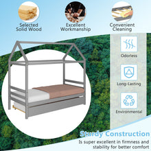 Load image into Gallery viewer, Twin House Bed Frame with Trundle Roof Wooden Platform Mattress Foundation-Gray
