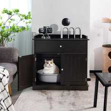 Load image into Gallery viewer, Wooden Cat Litter Box Enclosure with Drawer Side Table Furniture-Brown
